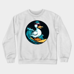 a cool white duck surfing while wearing red sunglasses Crewneck Sweatshirt